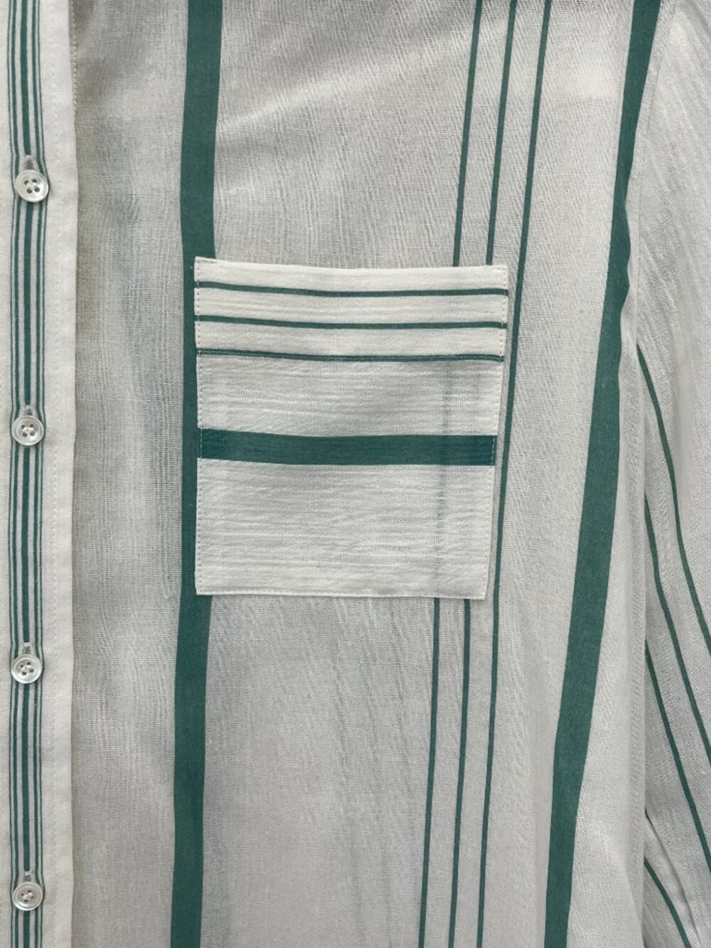 Reiss Katey Band Collar, Green & White Stripe Blouse, Size 8 - Picture 7 of 11